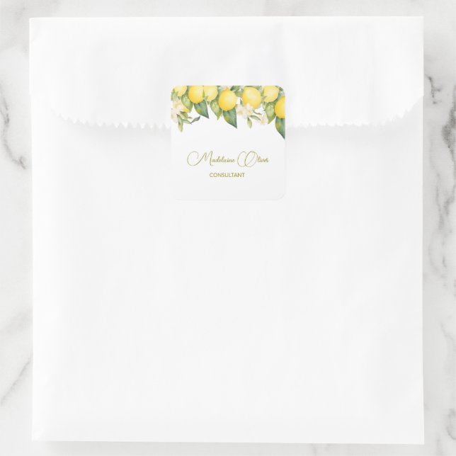 Lemon Floral Citrus Modern Personal Business Square Sticker (Bag)