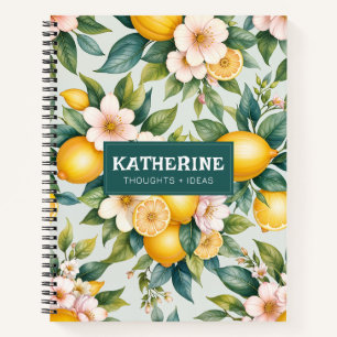 Lemon floral citrus personalised name ideas notebook