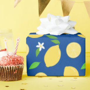 Lemon Floral Classic Navy Chic Modern Simple Wrapping Paper