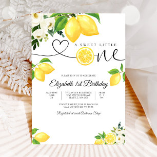 Lemon Floral First Birthday Invitation