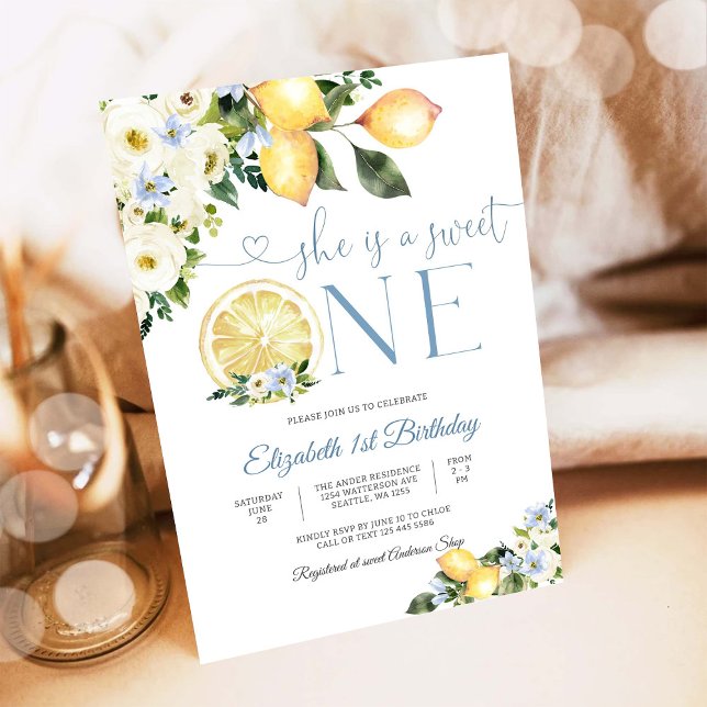 Lemon Floral First Birthday Invitation (Creator Uploaded)