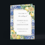 Lemon Floral Greenery Azure Mosaic Tiles Wedding   Program<br><div class="desc">Personalise this elegant timeless wedding program with your own wording easily and quickly,  simply press the customise it button to further re-arrange and format the style and placement of the text.  Double sided. The Happy Cat Studio</div>