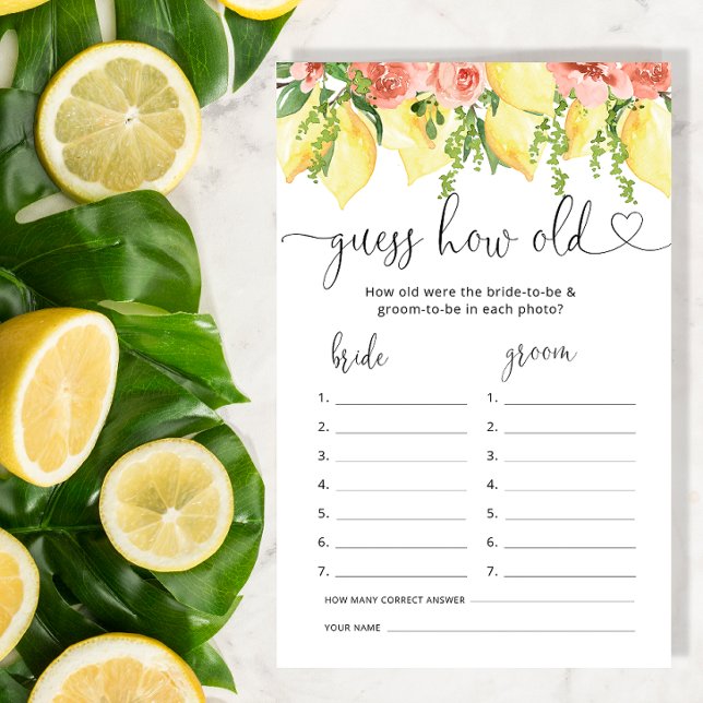 Lemon Floral How Old Were they Bride Shower Game (Creator Uploaded)