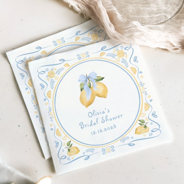 Lemon Floral Italian Bow Bridal Shower Napkin (Creator Uploaded)