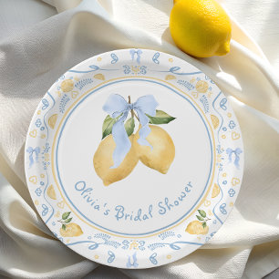 Lemon Floral Italian Bow Bridal Shower Paper Plate