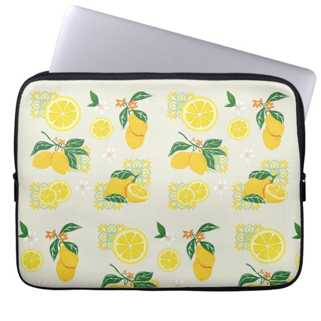 Lemon Floral Laptop Sleeve (Front)