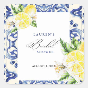 Lemon Floral Mediterranean Bridal Shower Square Sticker