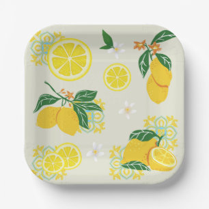 Lemon Floral Paper Plate