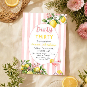 Lemon Floral Pink Lemonade Freshly 30th Birthday Invitation