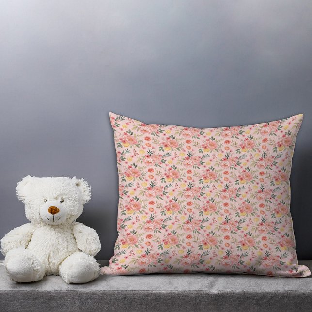 Lemon  Floral pink Peony rustic Pattern  Cushion (Lemon Floral pink Peony rustic Pattern Throw Pillow.)