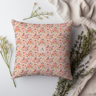Lemon  Floral pink Peony rustic Pattern monogram Cushion
