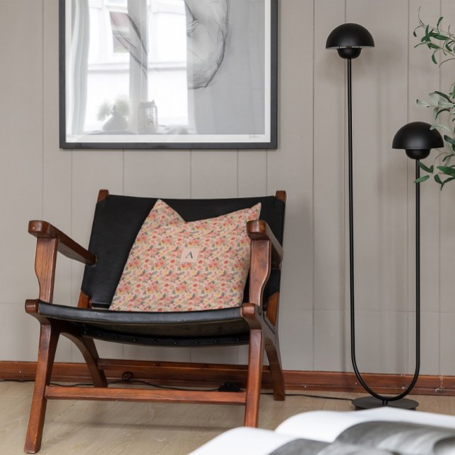 Lemon  Floral pink Peony rustic Pattern monogram Cushion (Creator Uploaded)