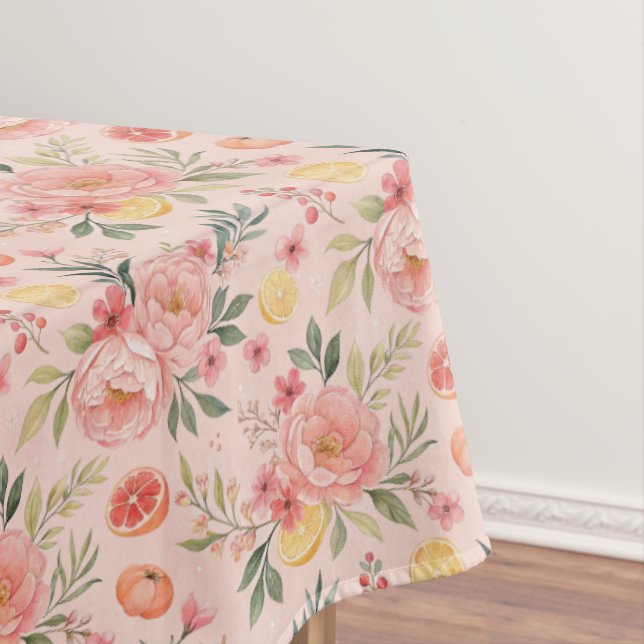 Lemon  Floral pink Peony rustic Pattern  Tablecloth (In Situ)