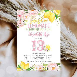 Lemon Floral Teen Birthday Invitation