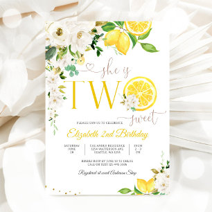 Lemon Floral Two Sweet Birthday Invitation