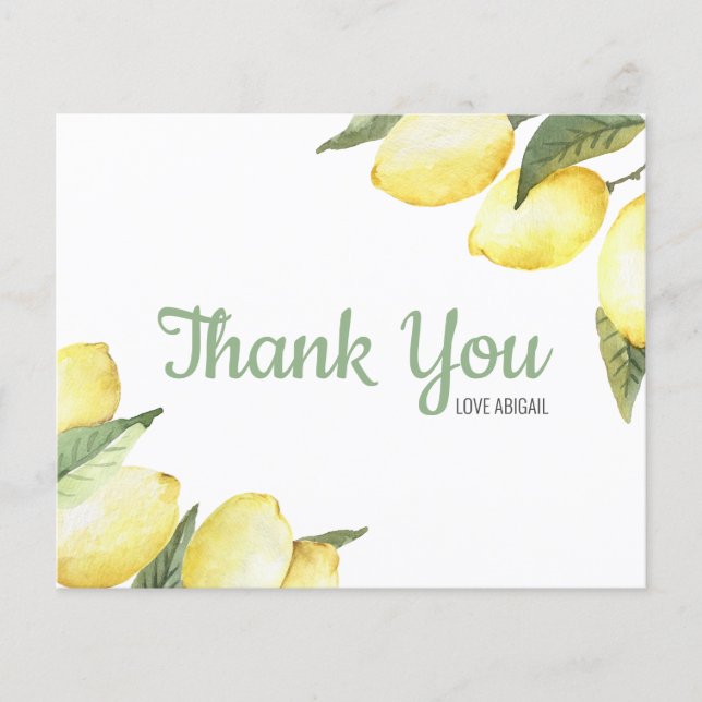 Lemon Floral Watercolor Thank You Card  (Front)