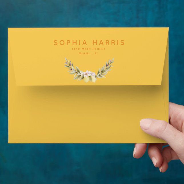 Lemon floral wedding envelope address (Hand)