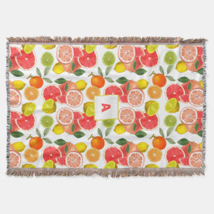 Lemon  Floral white daisy Pattern monogram Throw Blanket