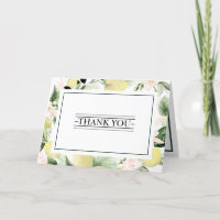Lemon Floral White Wedding Folded Thank You