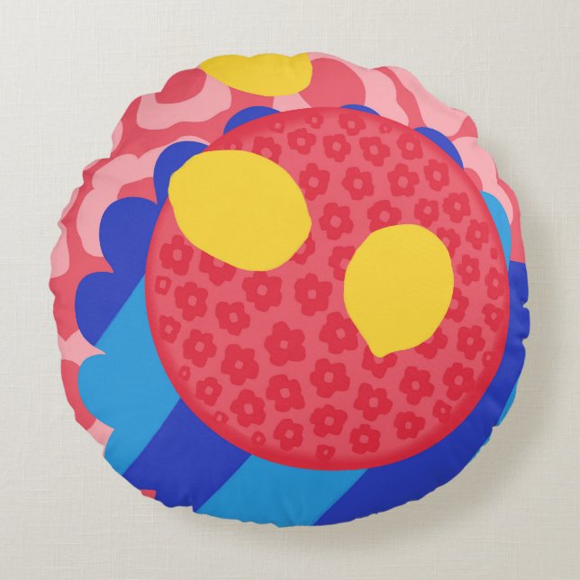 Lemon Flower Plate Round Cushion (Front)