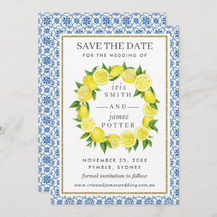 Lemon Foliage Mediterranean  Save The Date Card