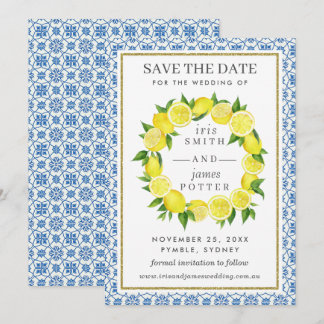 Lemon Foliage Mediterranean  Save The Date Card