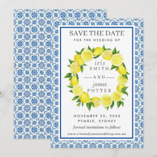 Lemon Foliage Mediterranean Save The Date Card