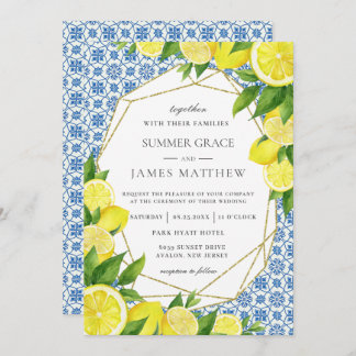 Lemon Foliage Mediterranean Wedding Invitation