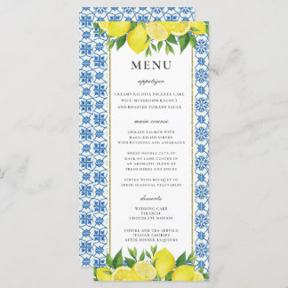 Lemon Foliage Mediterranean Wedding Menu Card