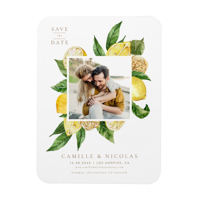 Lemon Frame Botanical Photo Save the Date Magnet (Vertical)