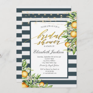 Lemon Frame Navy Blue Striped Bridal Shower Invitation