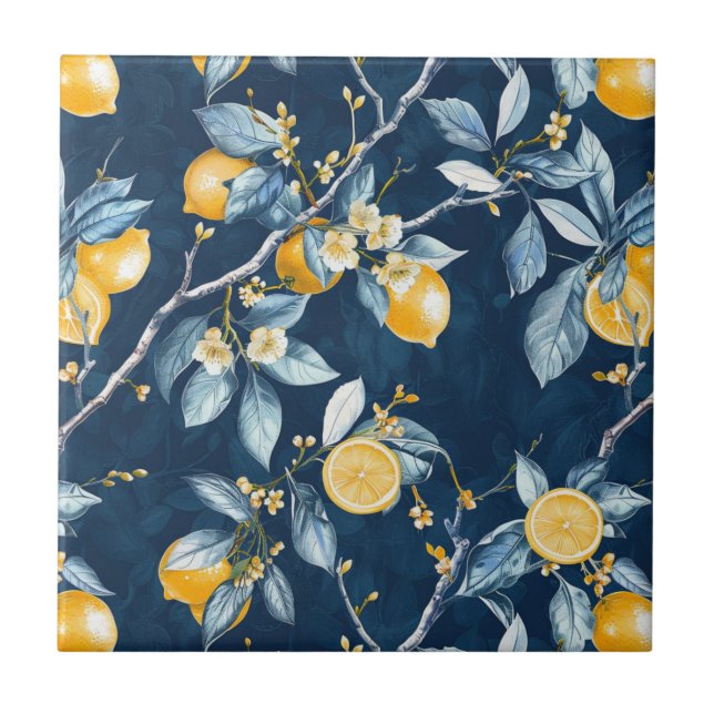 Lemon French Country Citrus Pattern  Ceramic Tile (Front)