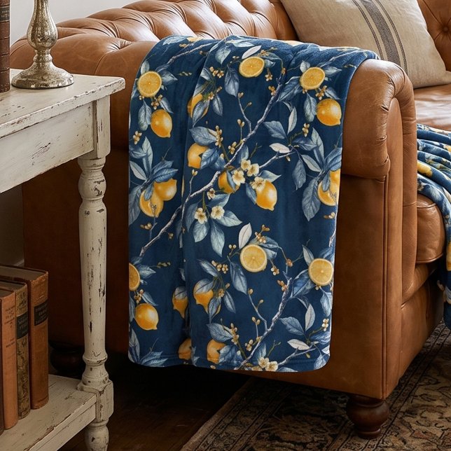 Lemon French Country Citrus Pattern  Fleece Blanket (Creator Uploaded)