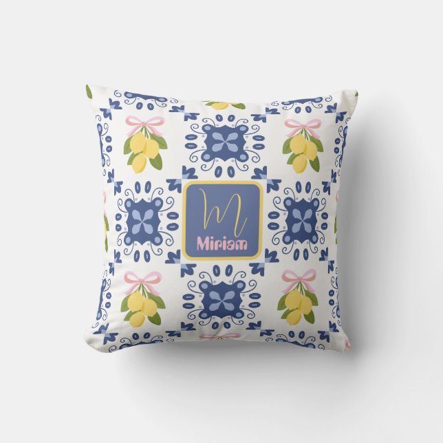 Lemon French Country Monogram Name Pattern Cushion (Front)