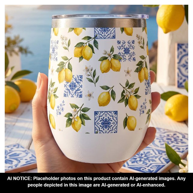 Lemon French Country Tile Pattern Yellow Blue  (Creator Uploaded)