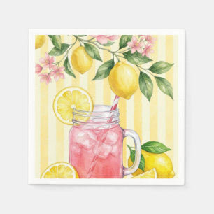 Lemon Freshly Yellow Stripes Floral 21st Birthday Napkin