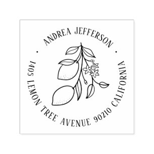 Lemon Fruit and Flower Custom Name Return Address Self-inking Stamp