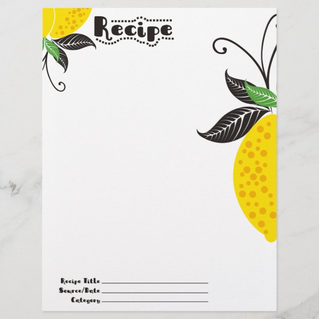 lemon fruit baking cookbook recipe letterhead (Front)