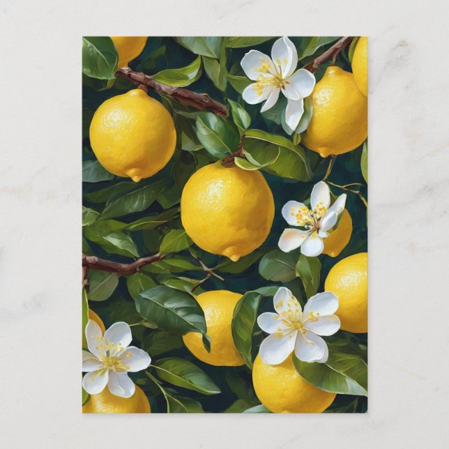 Lemon Fruit Blossom Art Painting Postcard (Front)