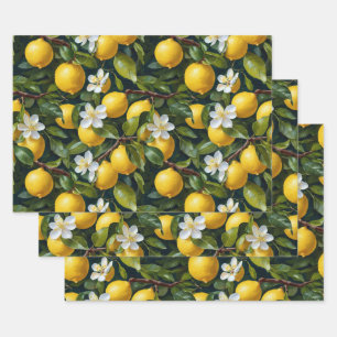 Lemon Fruit Blossom Art Painting  Wrapping Paper Sheet