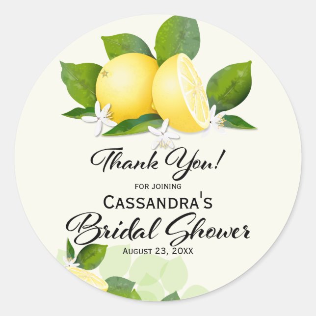 Lemon Fruit | Bridal Shower Classic Round Sticker (Front)