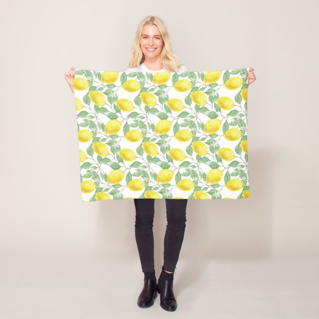 Lemon Fruit Citrus Yellow Trendy Fleece Blanket (In Situ)