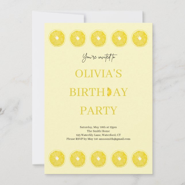 Lemon Fruit Fresh Birthday Party Invitation (Front)