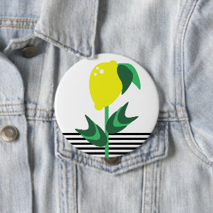 Lemon Fruit Garden Plant Stripes 10 Cm Round Badge