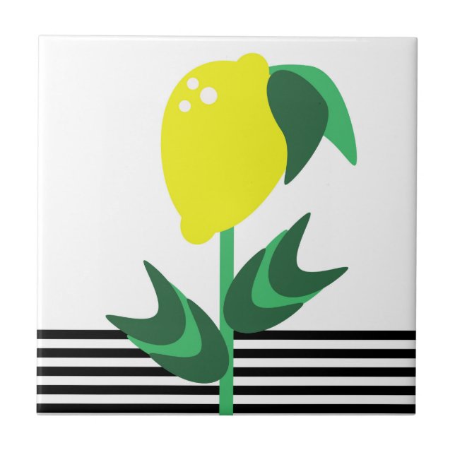 Lemon Fruit Garden Plant Stripes   Ceramic Tile (Front)