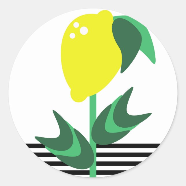Lemon Fruit Garden Plant Stripes   Classic Round Sticker (Front)