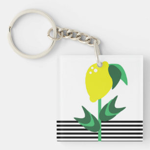 Lemon Fruit Garden Plant Stripes Key Ring