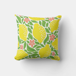 Lemon fruit pattern. Seamless summer citrus patter Cushion