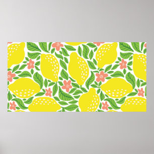 Lemon fruit pattern. Seamless summer citrus patter Poster