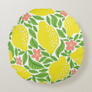 Lemon fruit pattern. Seamless summer citrus patter Round Cushion